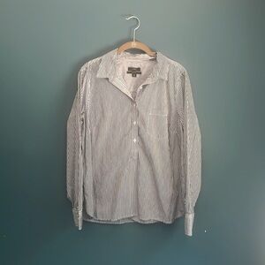 J. Crew blue and white vertical striped top button down shirt woman’s size 16